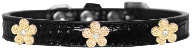 Gold Flower Widget Croc Dog Collar Black Size 10